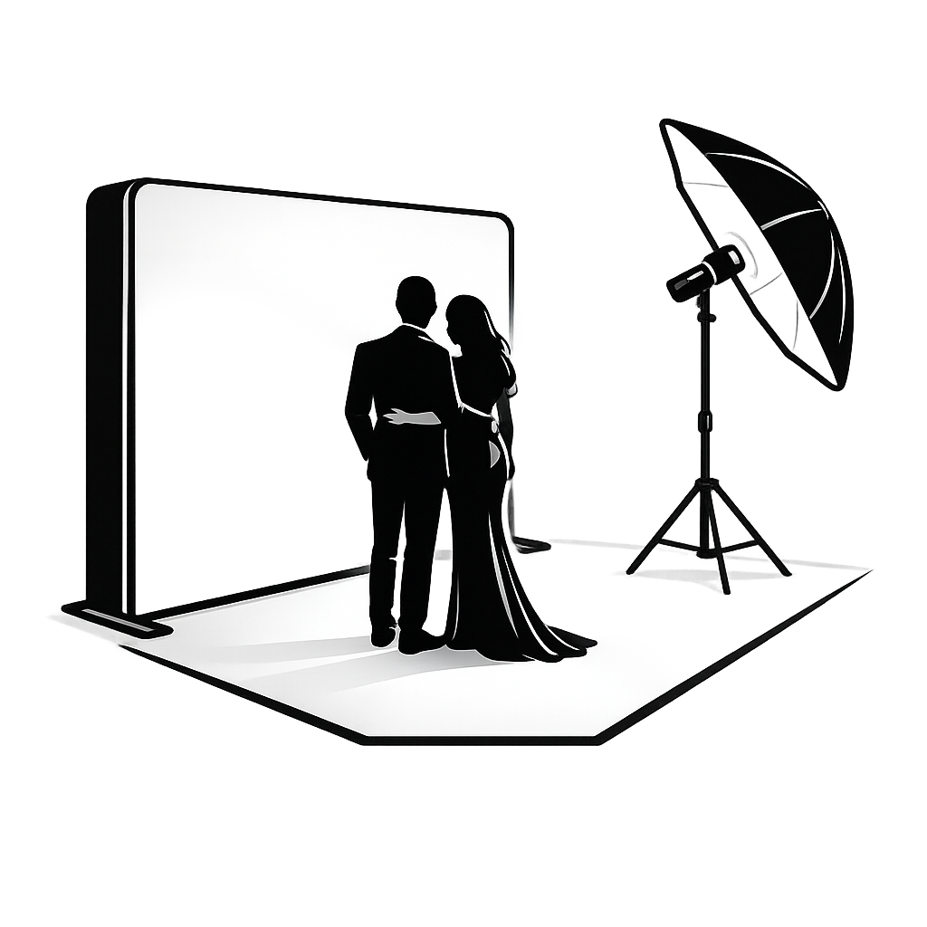 Couple stepping into a portrait studio setup