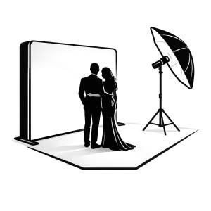 Couple stepping into a portrait studio setup