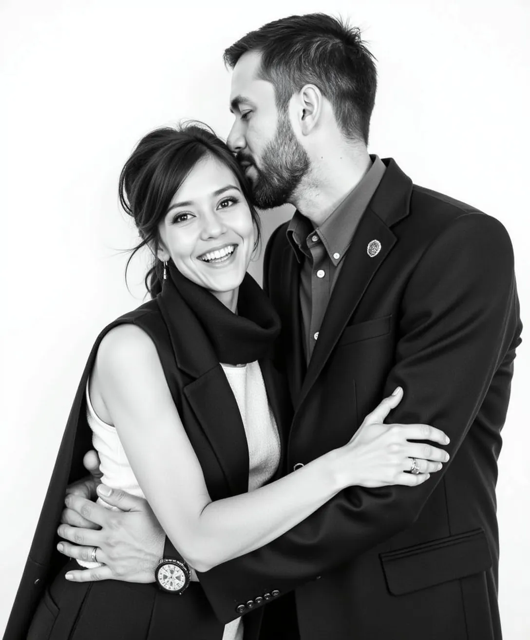 Formal black-and-white couple portrait at an event