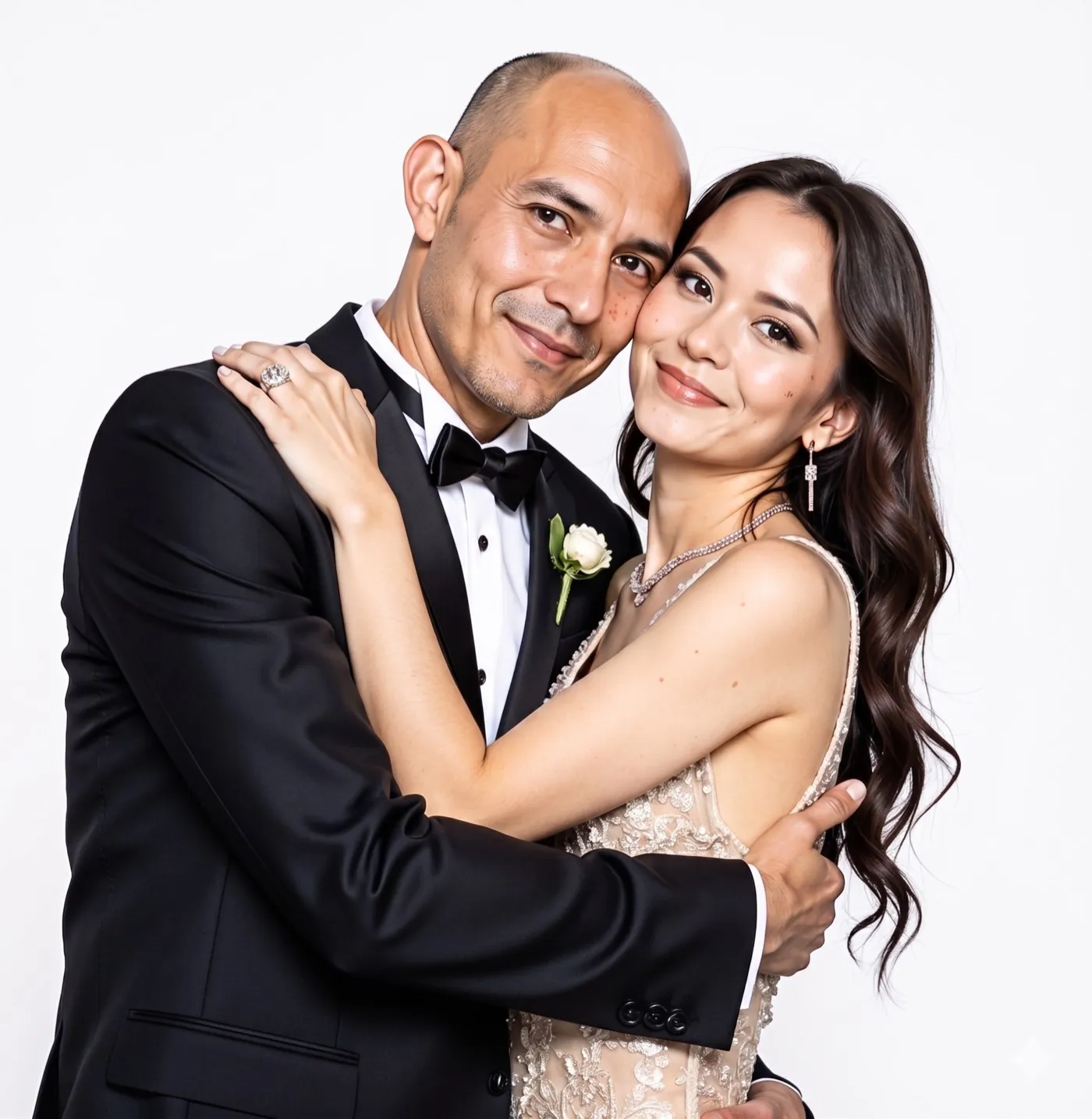 Formal couple portrait on a clean white backdrop