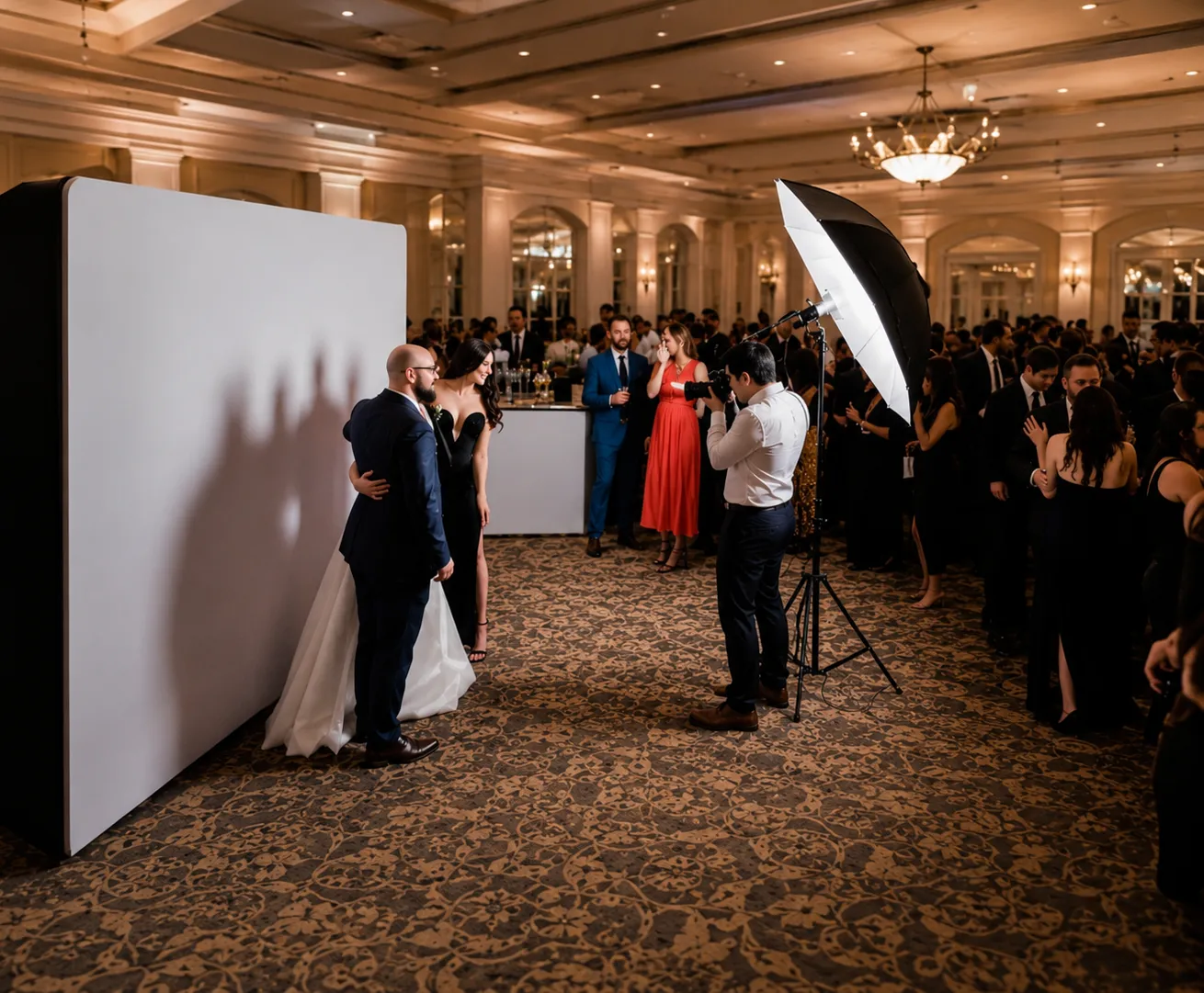 Wedding reception guest portrait session with Monochrome Memories
